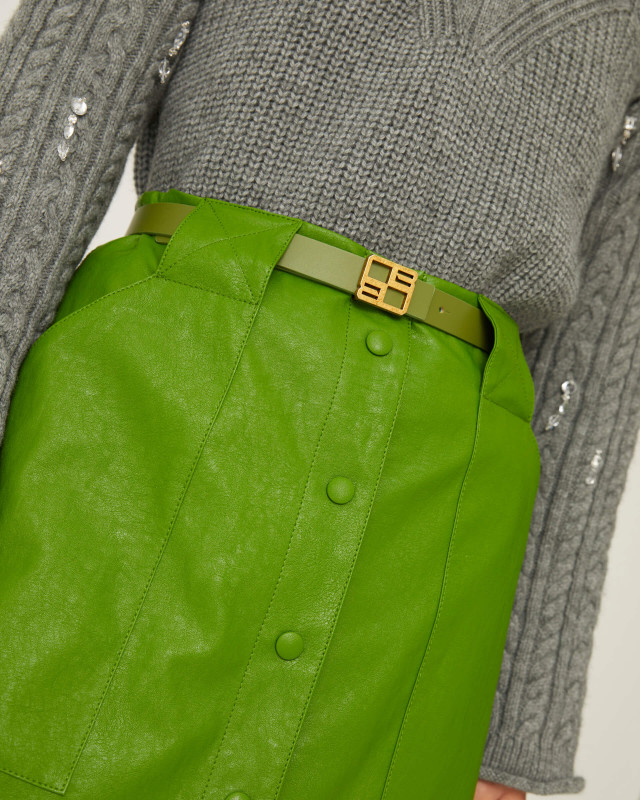 cintura reversibile verde in cuoio